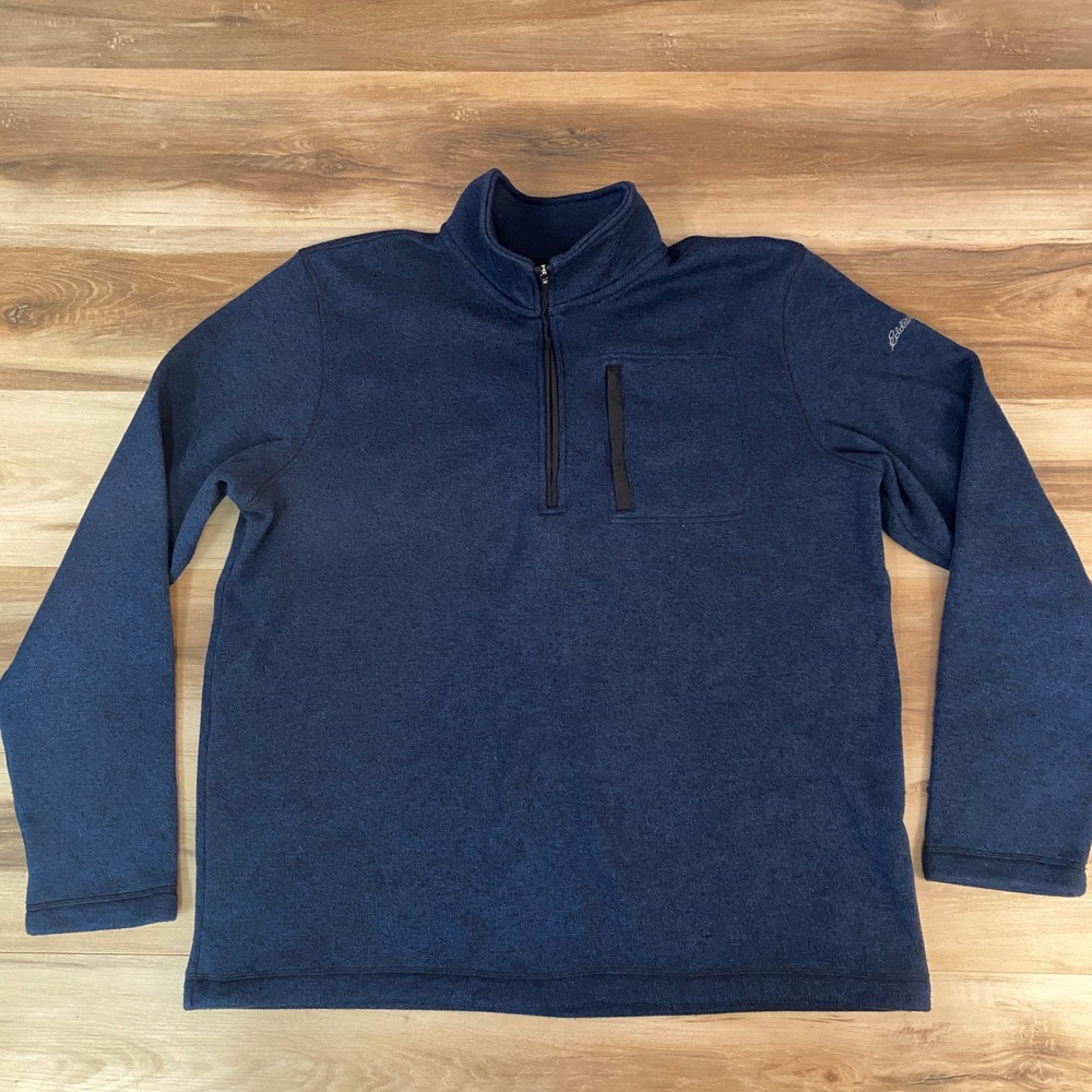 Eddie Bauer Mens XXL Navy Blue Heathered Quarter‎ Zip Pullover Sweater Pocket